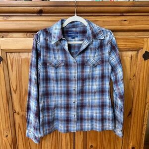 Pendleton Plaid Shirt Button-Down Top Vintage Fit 100% Cotton Red Blue Black L